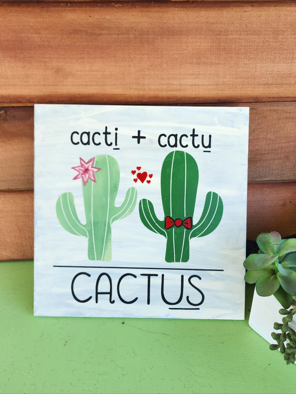 Hand Painted Cactus Wood Sign 12x12 Indoor Outdoor Desert Theme Wall Decor